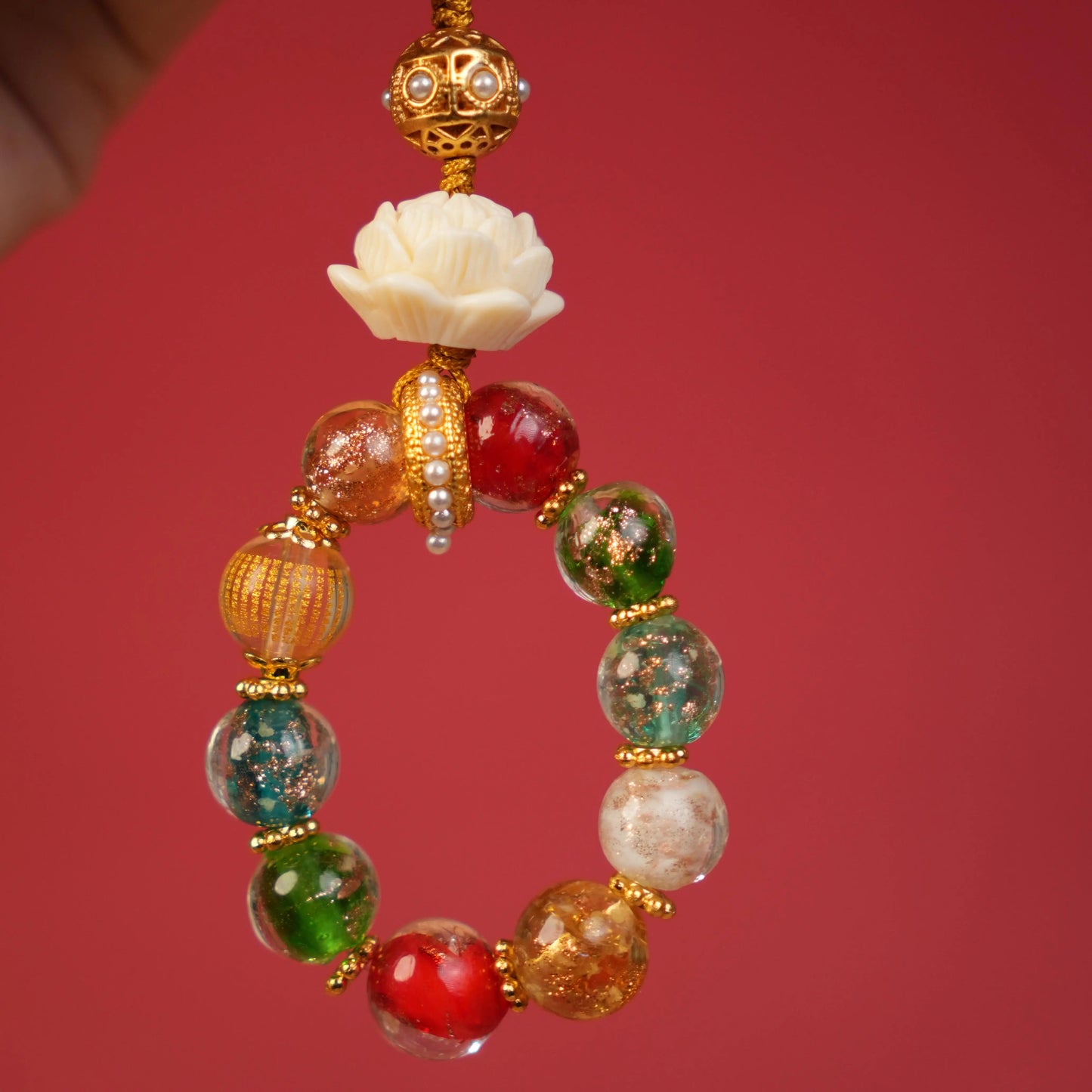 Red & Green Lotus Bead Charm – Qianyuan Heritage Neo-Classical Feng Shui Hanging Ornament Aoao Toys
