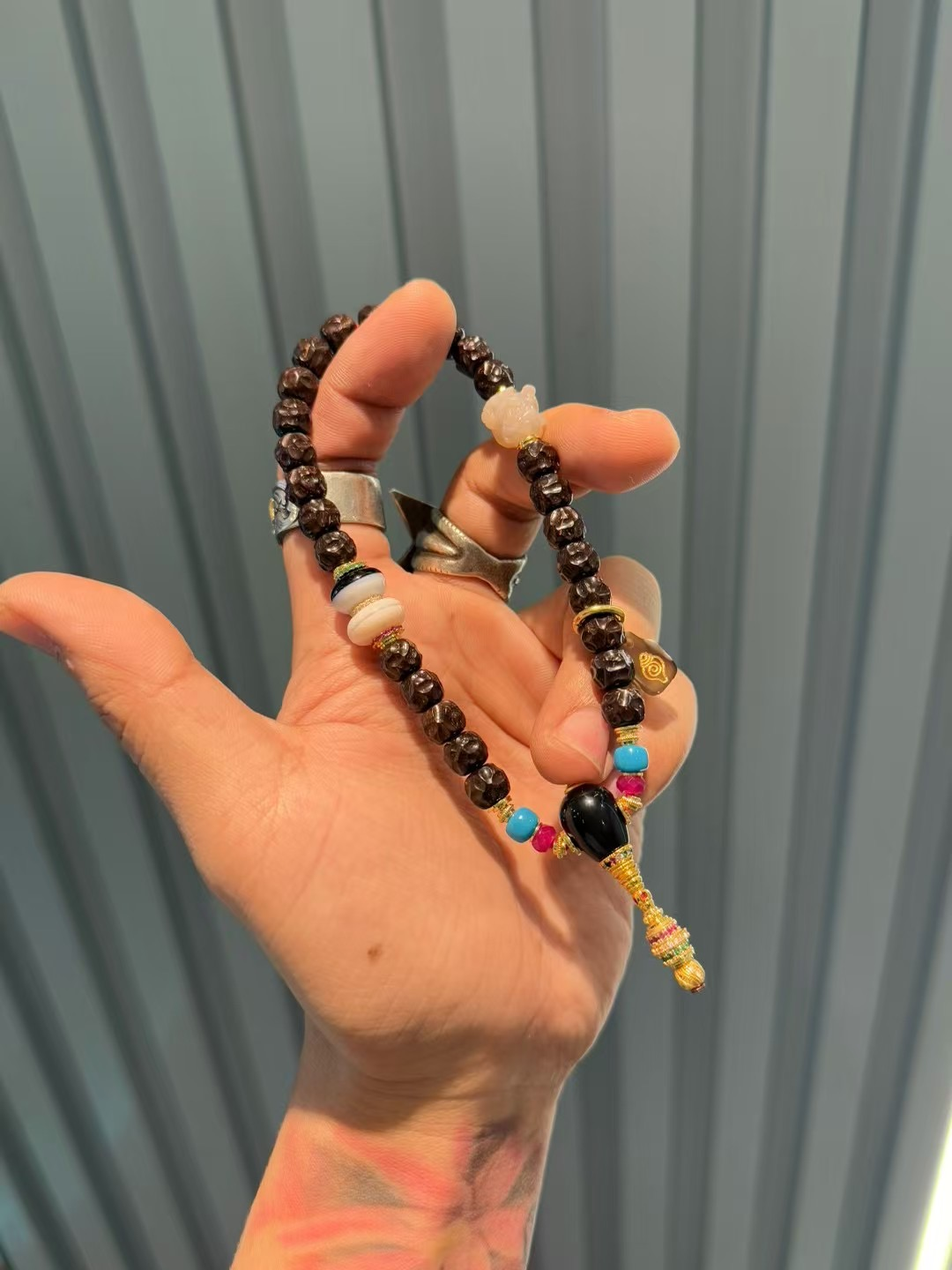 Black and Gold Coconut Palm Kernel Wuxiang Wenwan Bracelet Set (8mm, Medicine Master & Agate Accents) Aoao Toys