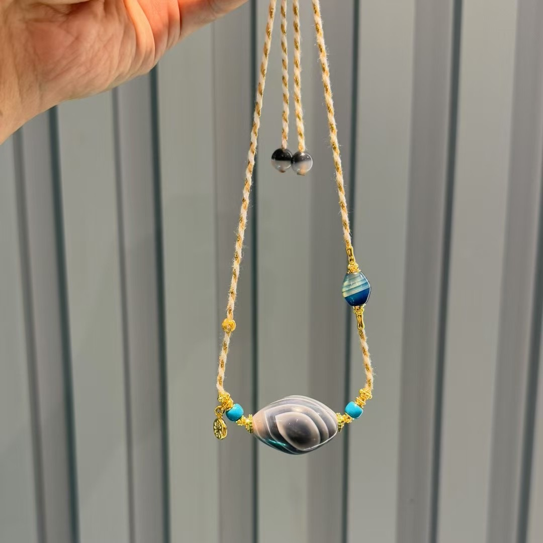 Wood Lucky Color:Blue Vein Agate Pendant Necklace Aoao Toys