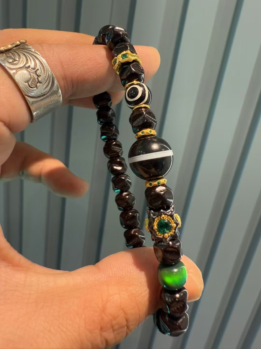 Black and Gold Coconut Palm Kernel Wuxiang Wenwan Bracelet Set with Medicine Master Beads & Agate Accents Aoao Toys