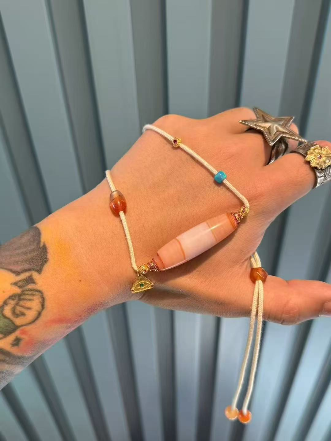 Multi-Treasure Necklace: Collarbone Chain (Striped Agate, One-Line Yakushi), Colorful Ancient Beads, Western Asia PYU Beads, Red Agate, Engraved Tibetan Pendant Aoao Toys