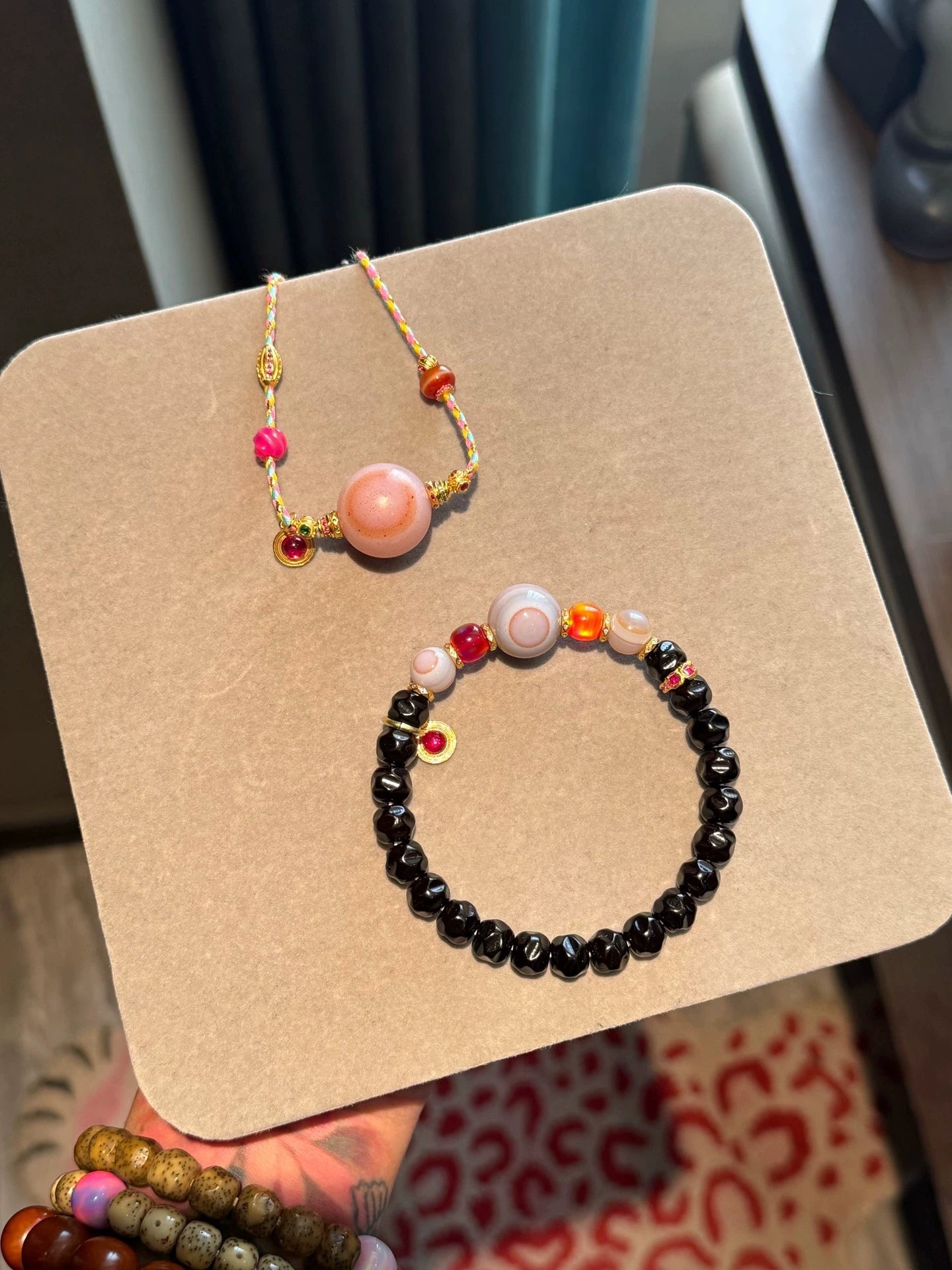 🌟 Rare Gray-Blue Agate & Black Gold Coconut Palm Kernel Multi-Gem Bracelet Unique Piece • Natural Inclusions • Tibetan Style • 925 Silver-Gilt Accents Aoao Toys