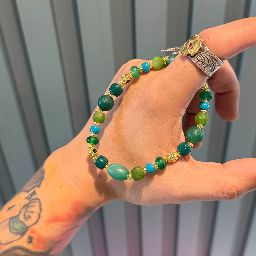 Multi-Treasure Bracelet : Green Agate with Unique Beads & Tibetan Style Aoao Toys