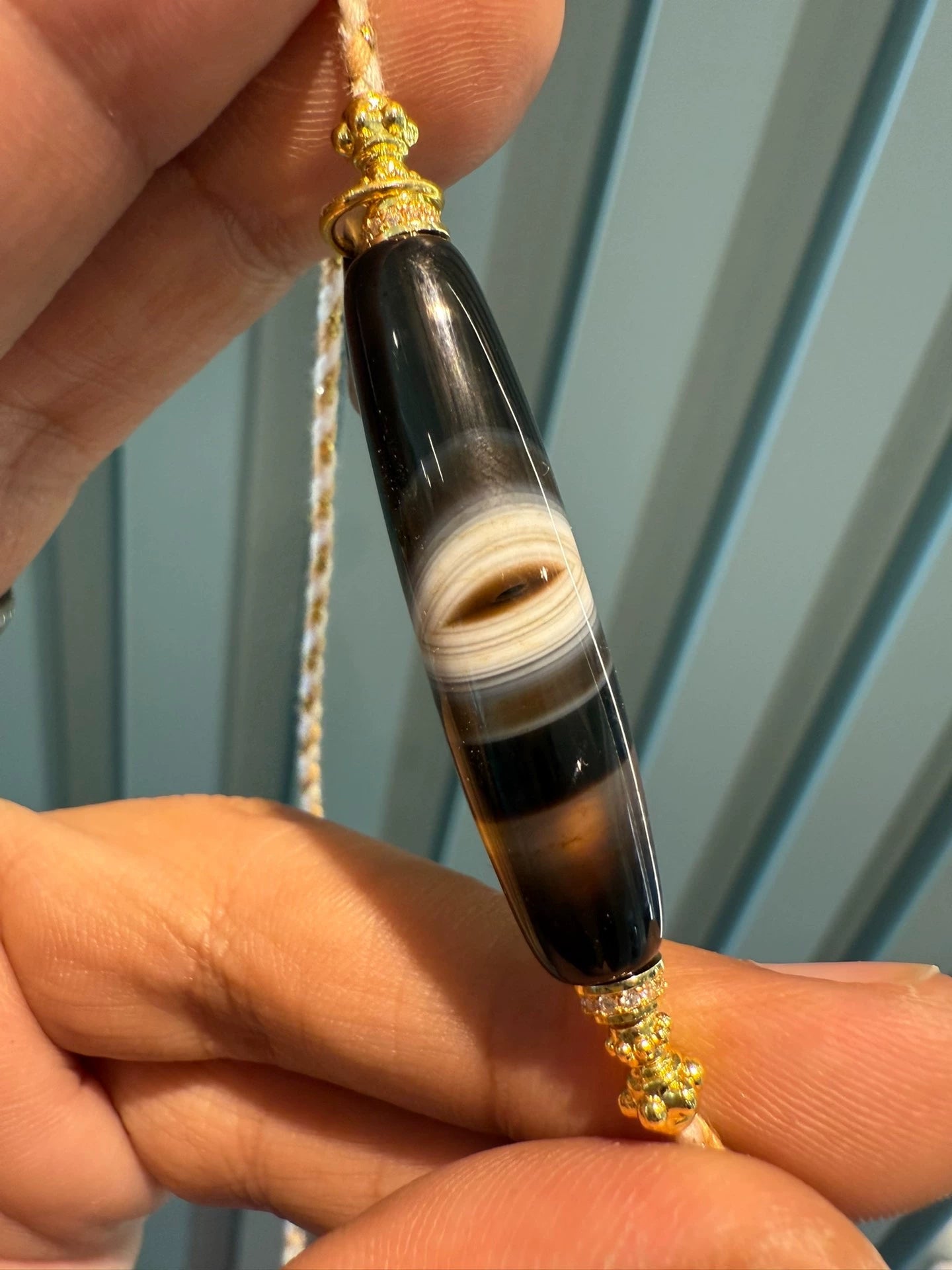 🌟 Black & White Buddha Eye Banded Agate Dzi Necklace Unique Piece • Tibetan Style • Natural Texture • Mixed Gem Accents Aoao Toys