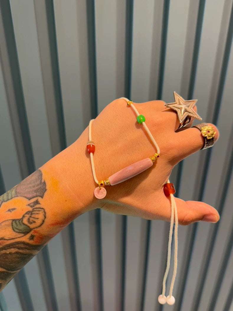 Pink Glutinous Cinnabar-Infused Carnelian Dzi Multi-Treasure Necklace Aoao Toys