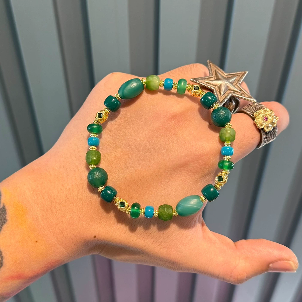 Multi-Treasure Bracelet : Green Agate with Unique Beads & Tibetan Style Aoao Toys