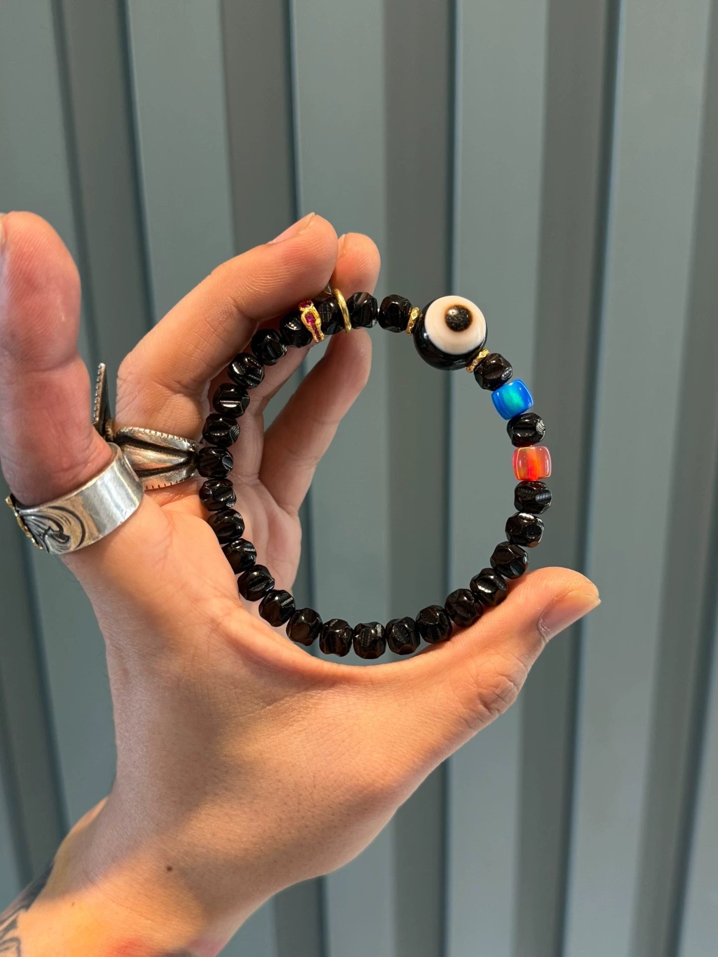 Black-Gold Coconut Ti Wu Xiang Handstring • 0.31" Formless Design with Dzi Accents Aoao Toys