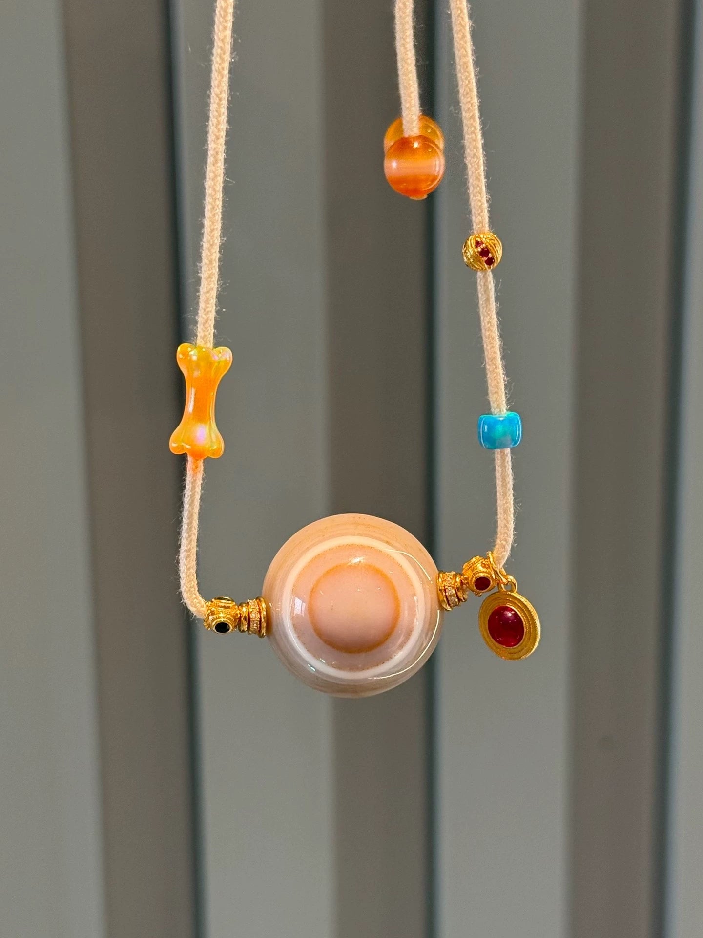Tibetan Sheep Eye Plate Bead Necklace • Natural Cinnabar Inclusions Aoao Toys