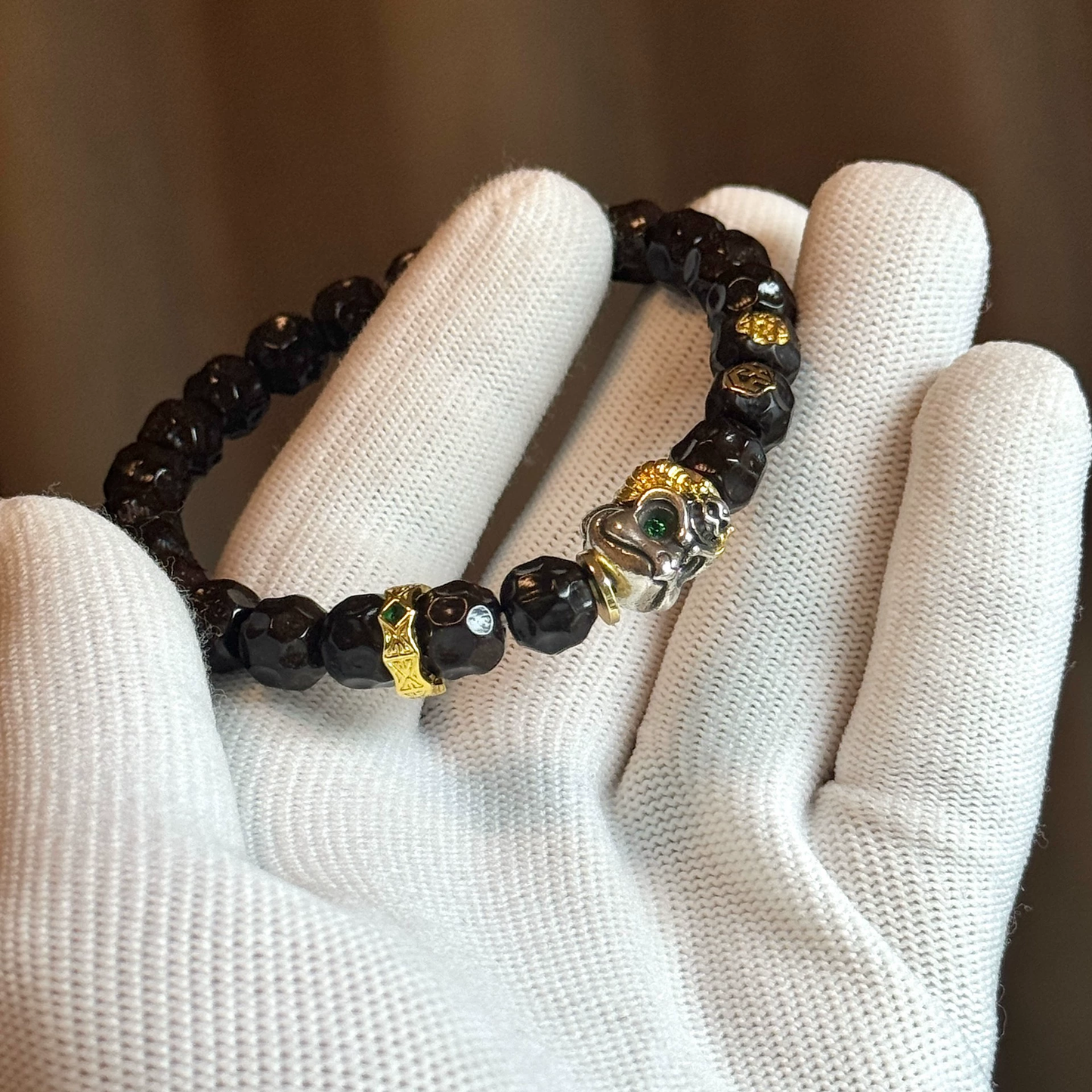 Natural Coconut Palm Wuxiang Single Bracelet with 9*8mm Carved Beads & Two-Tone Garuda Pendant Aoao Toys