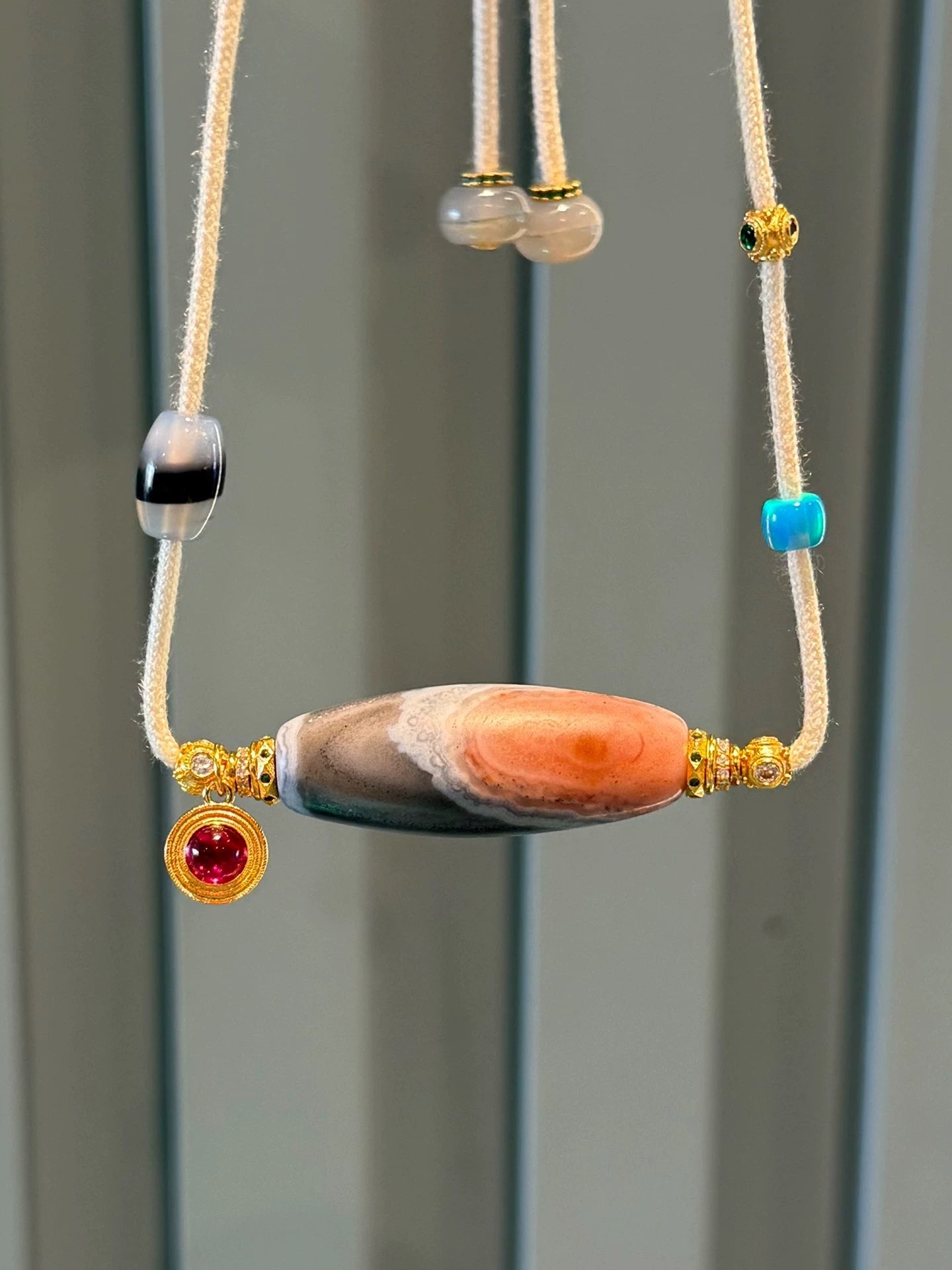 Yemeni Lava Agate Dzi Collarbone Necklace • Natural Blue-Immersed Cinnabar Aoao Toys
