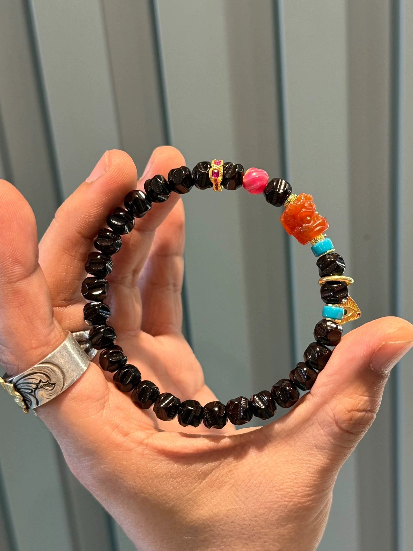 Green agate :Black and Gold Coconut Palm Kernel Beads Wuxiang Style Wenwan Set for Fingering and Display Aoao Toys
