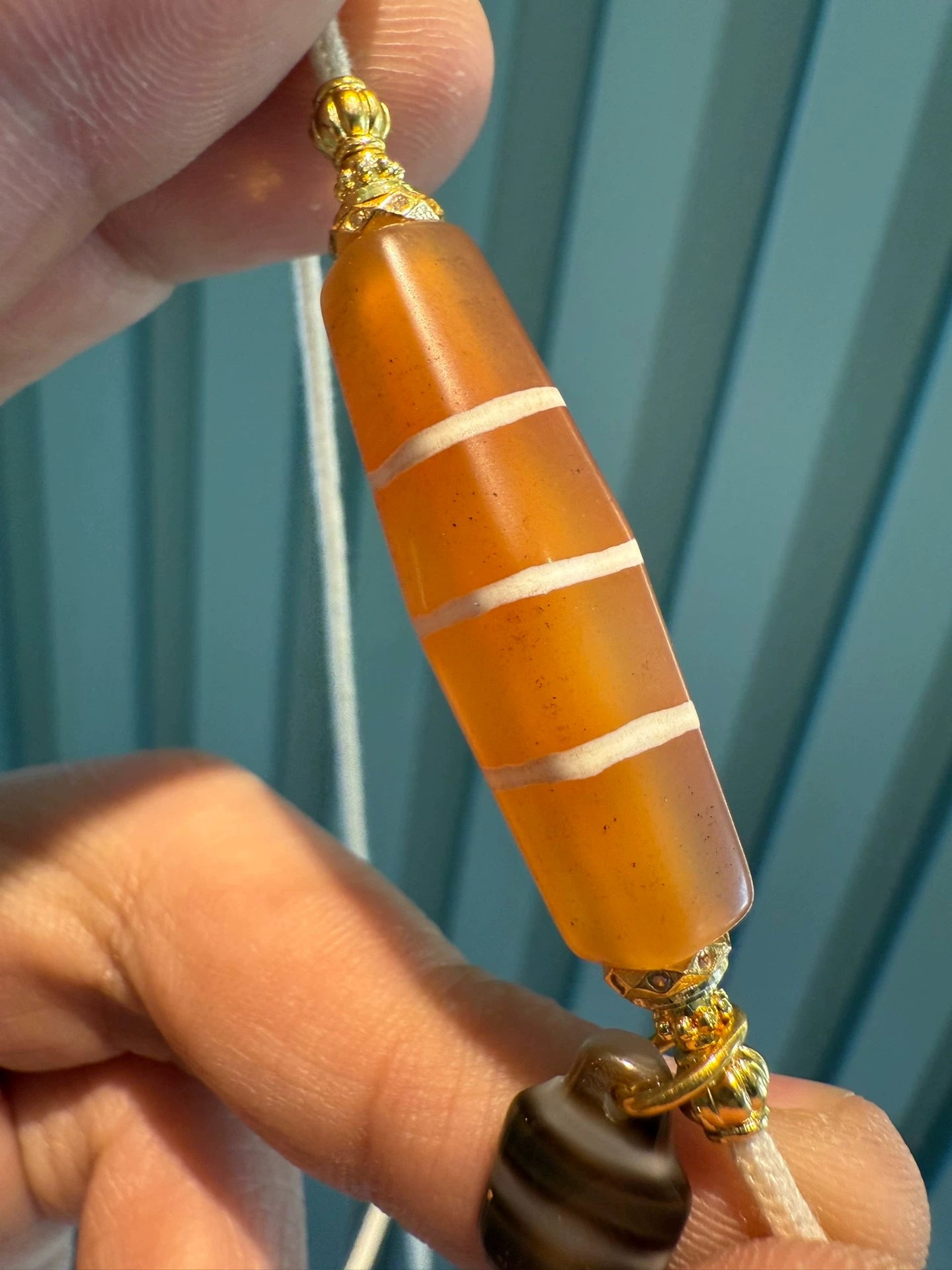 West Asian Salmon-Pink Carnelian Etched Bead Necklace Aoao Toys