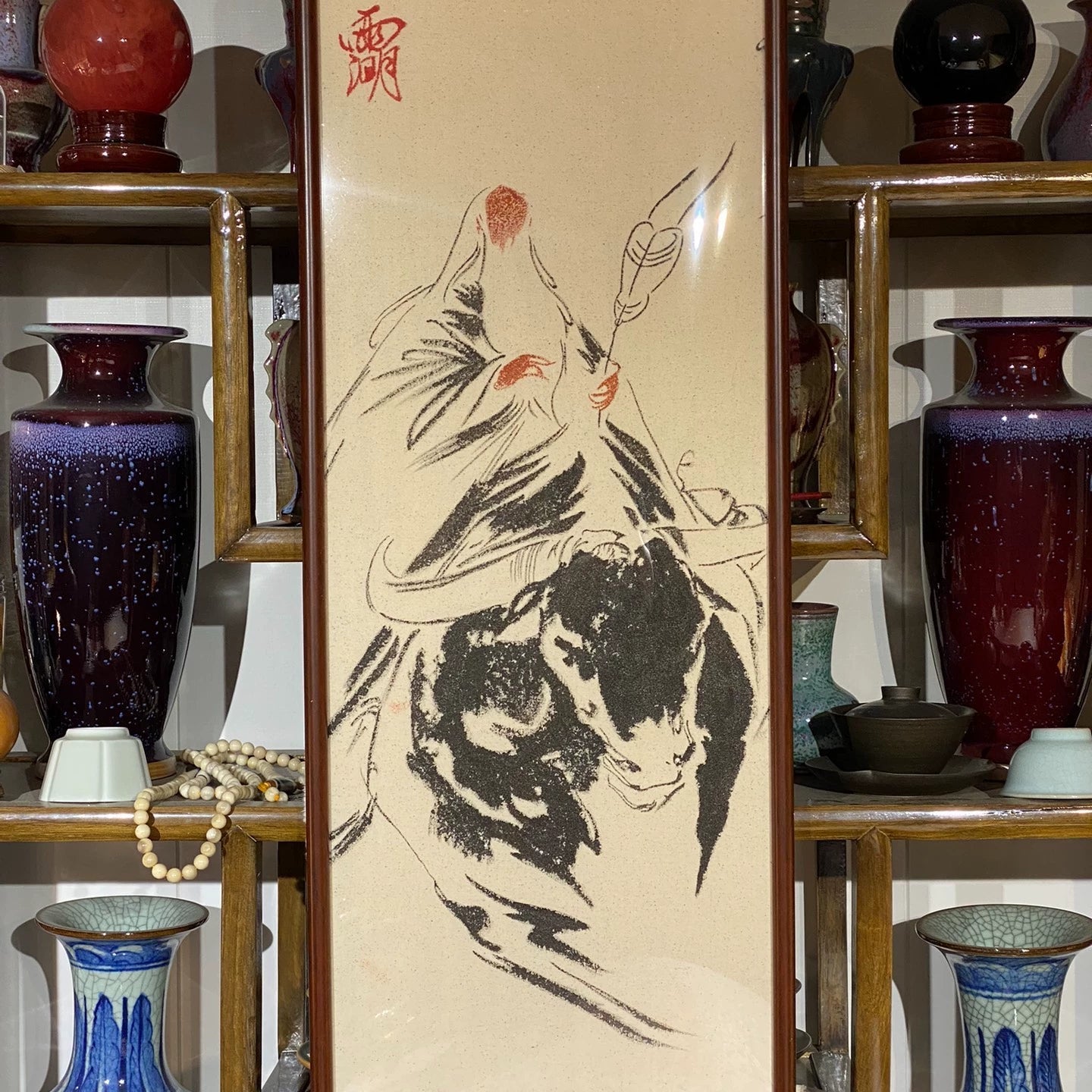 "Lao Jun (Lord Lao) Cloth Scroll – Hand-painted by Yuan Tan, Authentic Taoist Deity Art" Aoao Toys