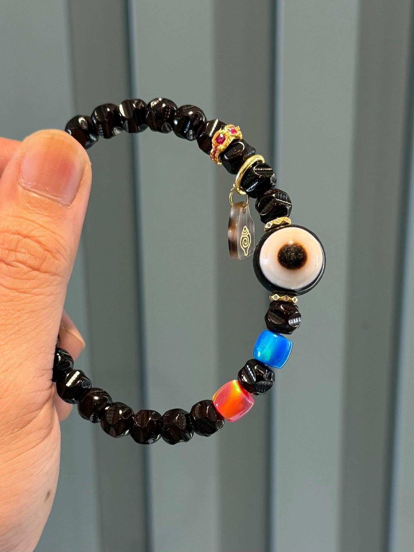 Black-Gold Coconut Ti Wu Xiang Handstring • 0.31" Formless Design with Dzi Accents Aoao Toys