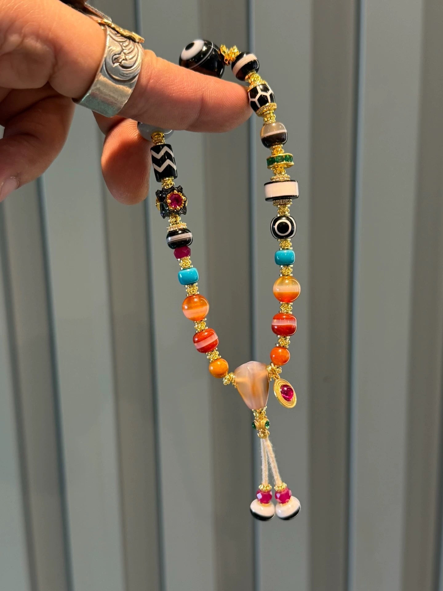 Tibetan Multi-Treasure Sardonyx Handstring • Rainbow Gradient Ancient Bead Fusion Aoao Toys
