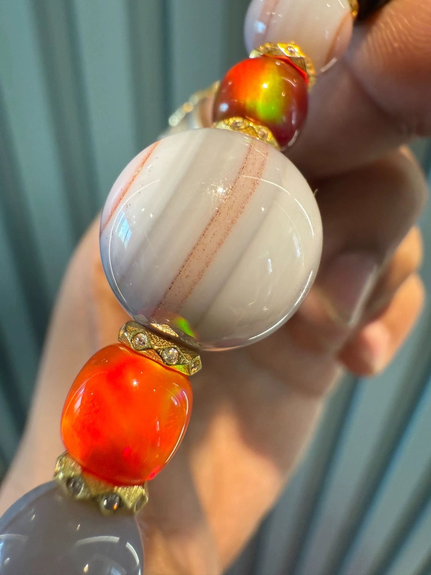🌟 Rare Gray-Blue Agate & Black Gold Coconut Palm Kernel Multi-Gem Bracelet Unique Piece • Natural Inclusions • Tibetan Style • 925 Silver-Gilt Accents Aoao Toys