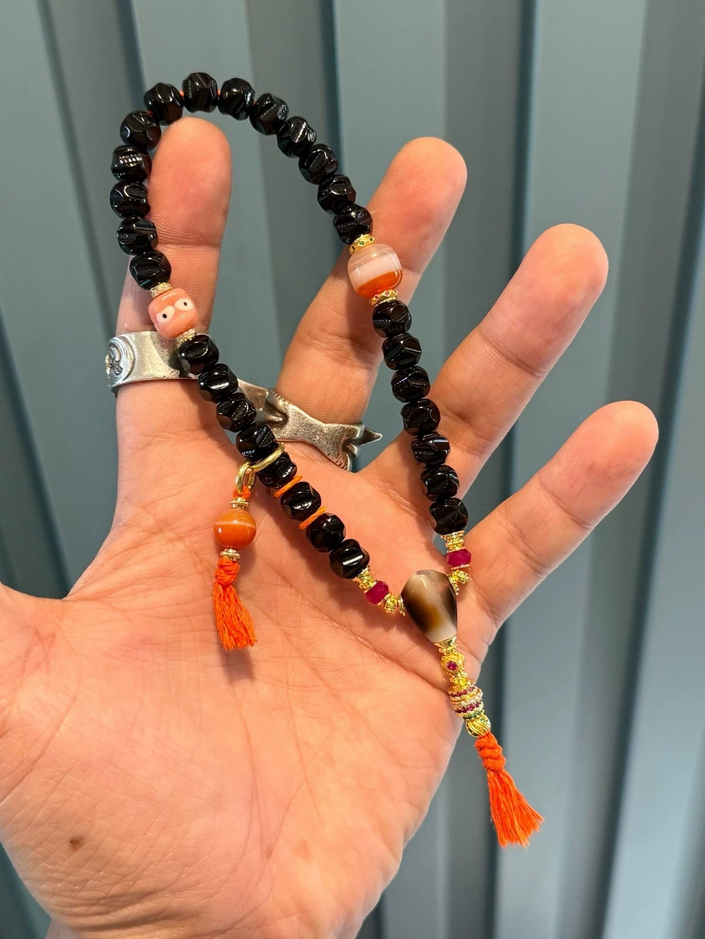 Water lucky color:Premium One-Line Agate & Black Gold Coconuts Dzi Bead Bracelet, Tibetan Style Aoao Toys