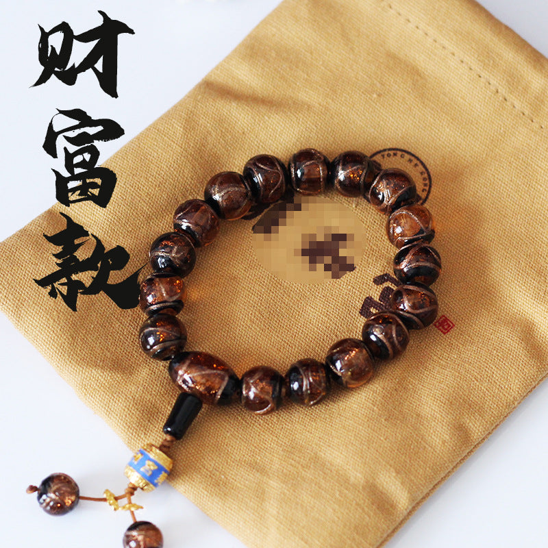 🌟**【Crowdfunding Exclusive】** Yonghegong Style Incense Ash Glazed Bracelet・Gold Foil 三通 Design 🌟 Aoao Toys