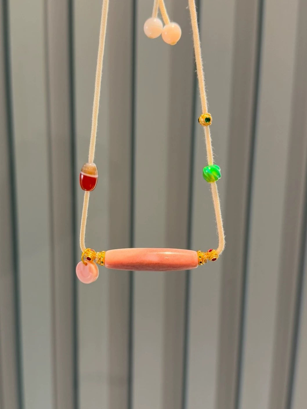 Pink Glutinous Cinnabar-Infused Carnelian Dzi Multi-Treasure Necklace Aoao Toys