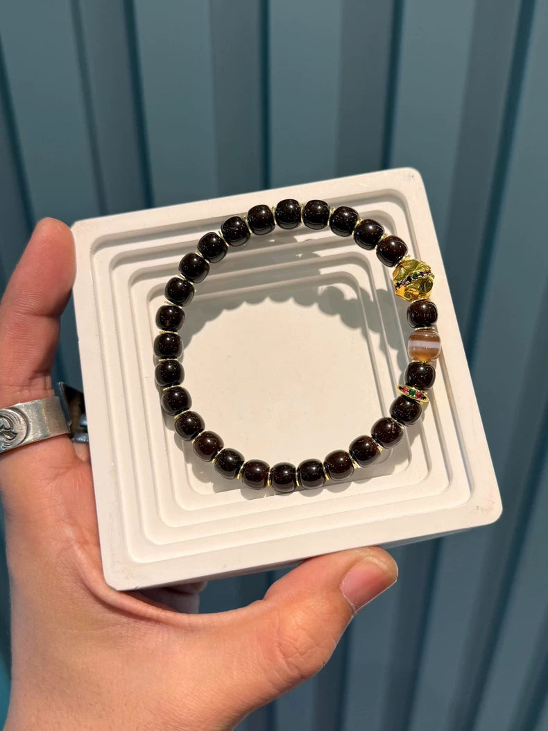 Earth lucky color:Natural Coconut Shell Bead Bracelet – Full Design with Agate Accents & Gold-Plated Details Aoao Toys
