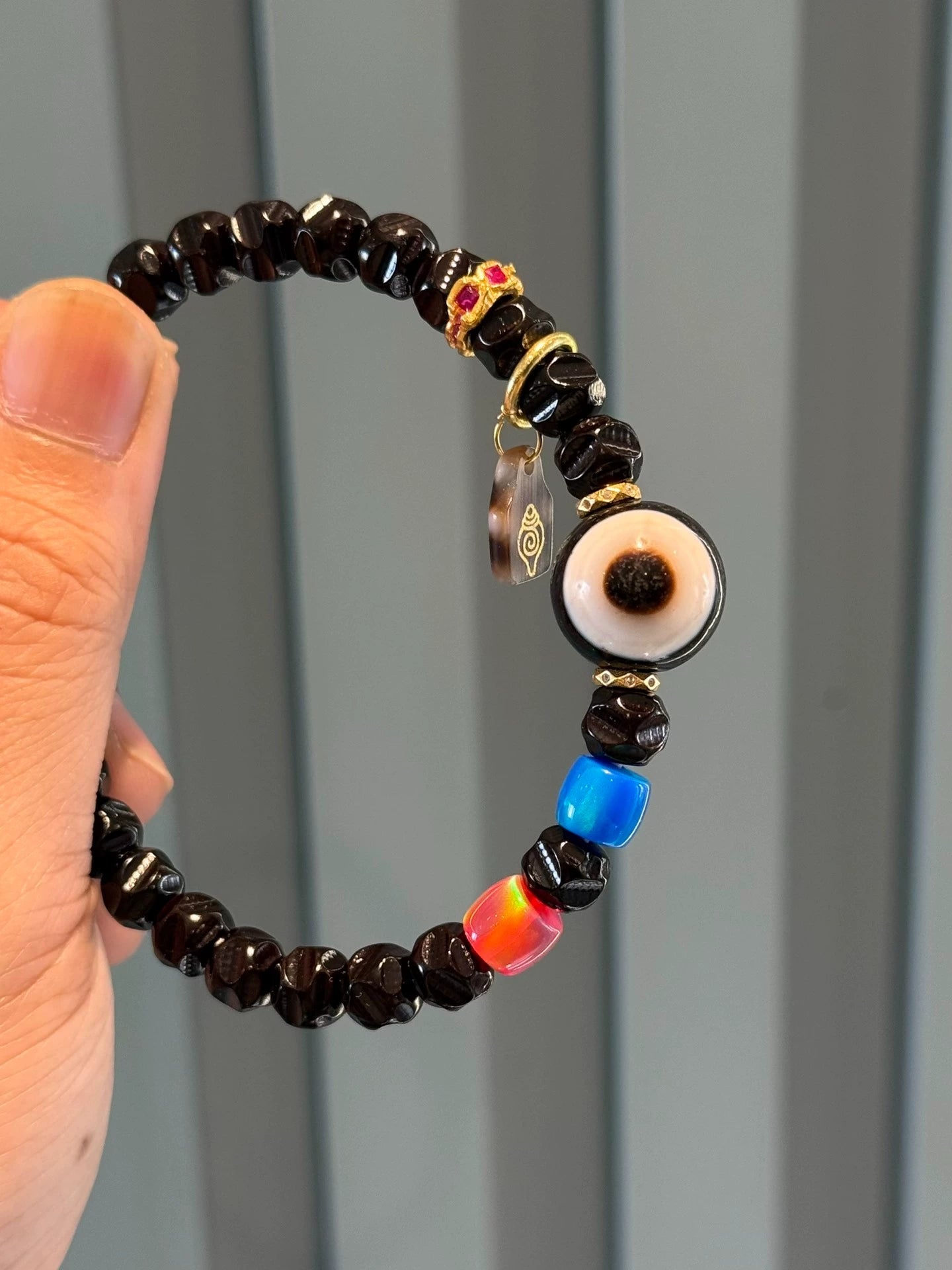 Black-Gold Coconut Ti Wu Xiang Handstring • 0.31" Formless Design with Dzi Accents Aoao Toys