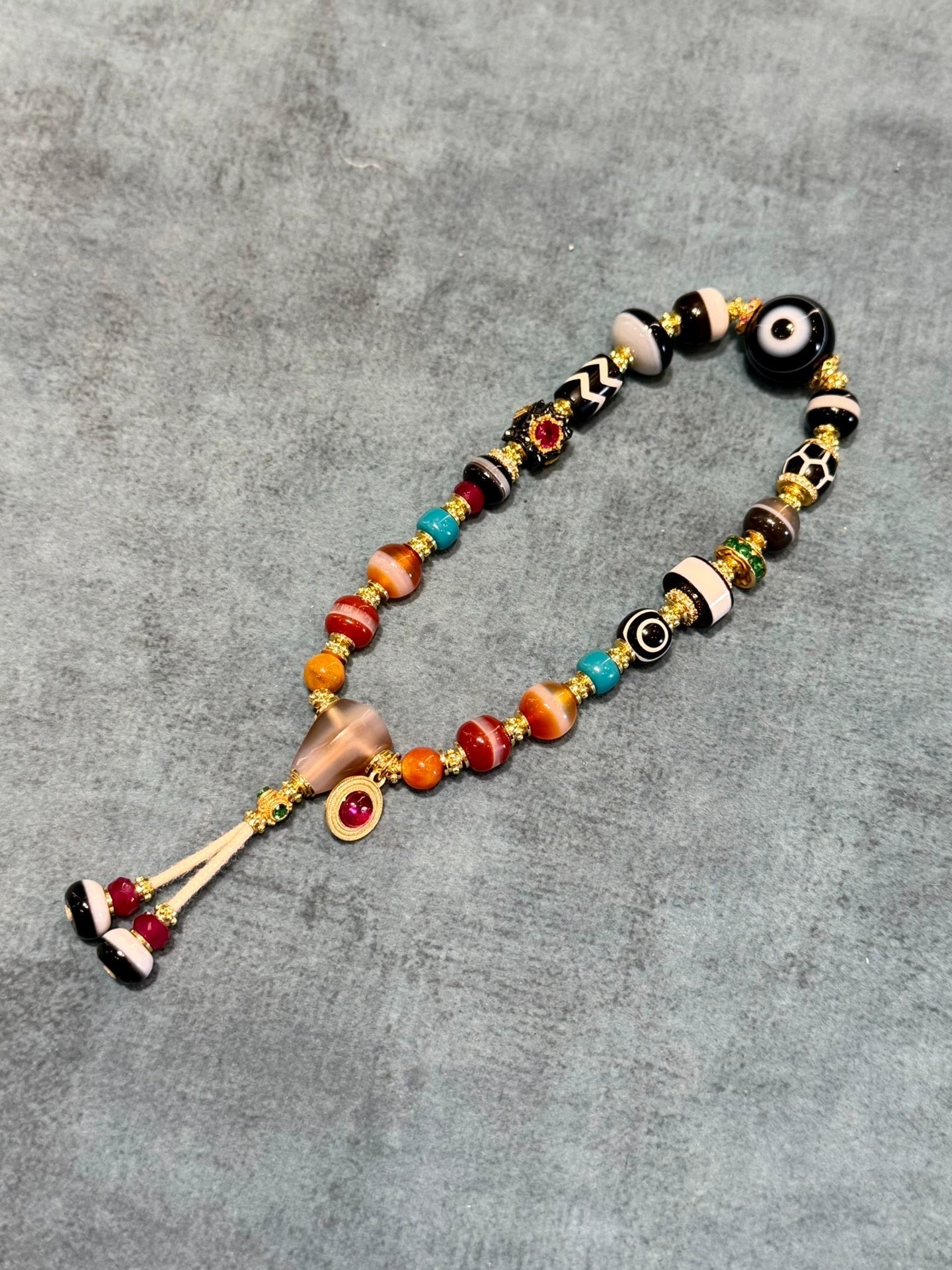 Tibetan Multi-Treasure Sardonyx Handstring • Rainbow Gradient Ancient Bead Fusion Aoao Toys