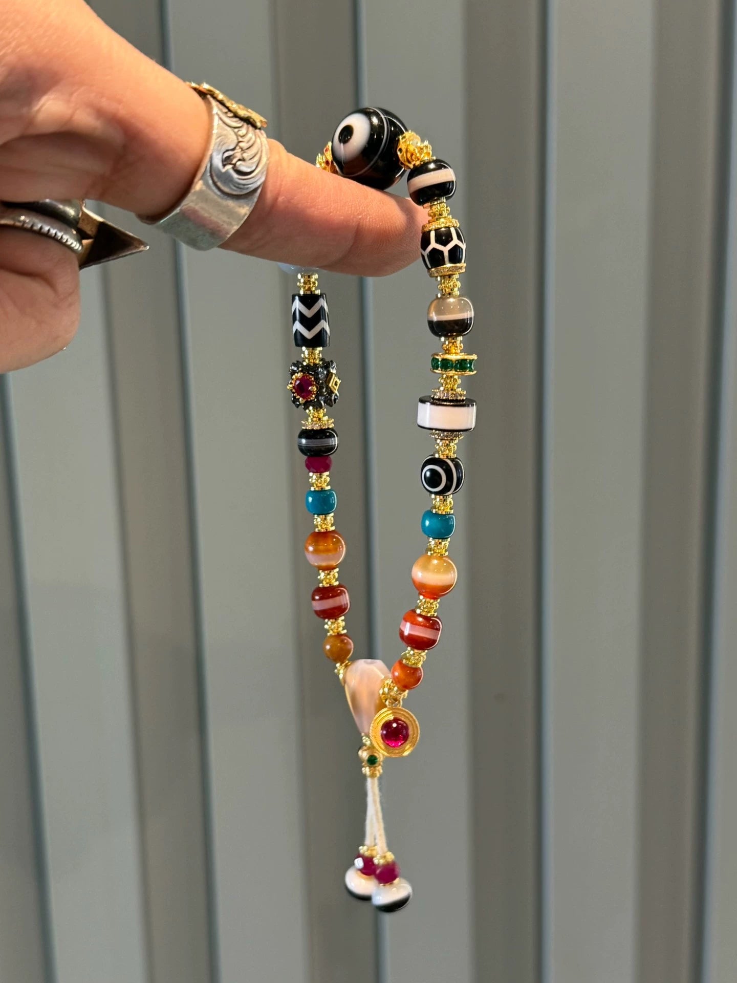 Tibetan Multi-Treasure Sardonyx Handstring • Rainbow Gradient Ancient Bead Fusion Aoao Toys