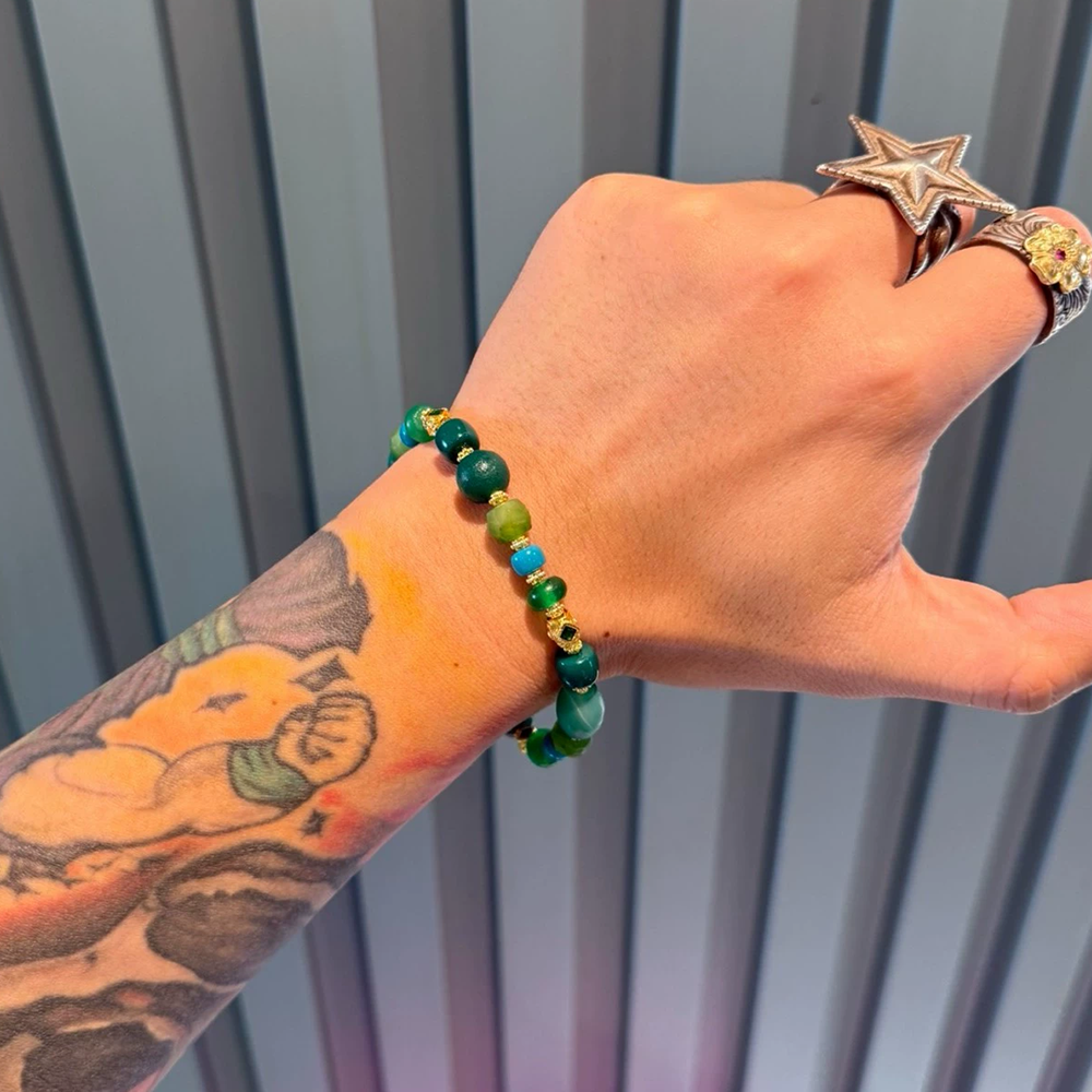 Multi-Treasure Bracelet : Green Agate with Unique Beads & Tibetan Style Aoao Toys