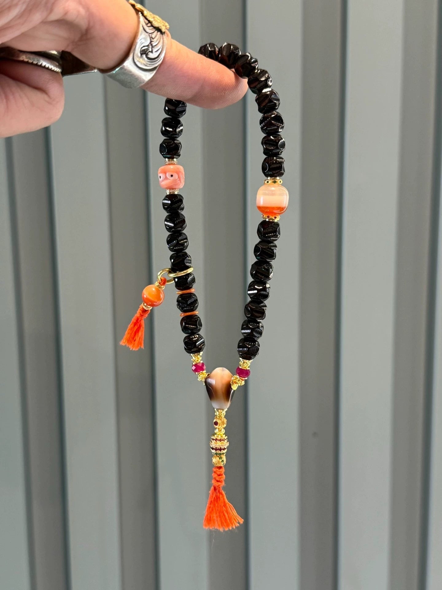 Water lucky color:Premium One-Line Agate & Black Gold Coconuts Dzi Bead Bracelet, Tibetan Style Aoao Toys