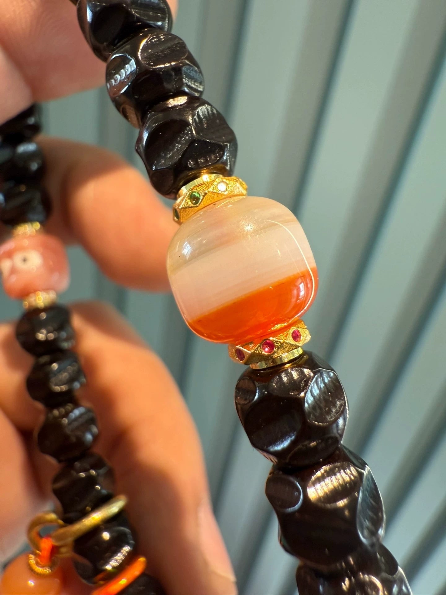 Water lucky color:Premium One-Line Agate & Black Gold Coconuts Dzi Bead Bracelet, Tibetan Style Aoao Toys