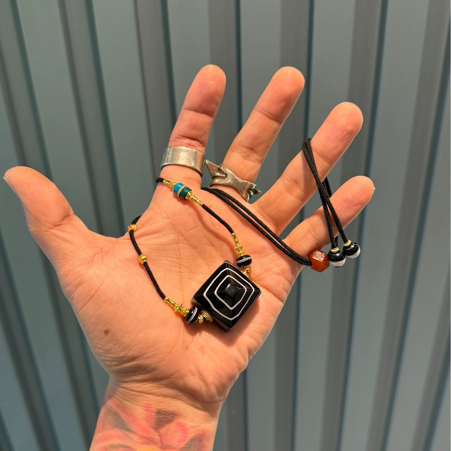 Water lucky color:Natural Dzi Necklace with Single-Line Agate and Square Eye Beads Aoao Toys