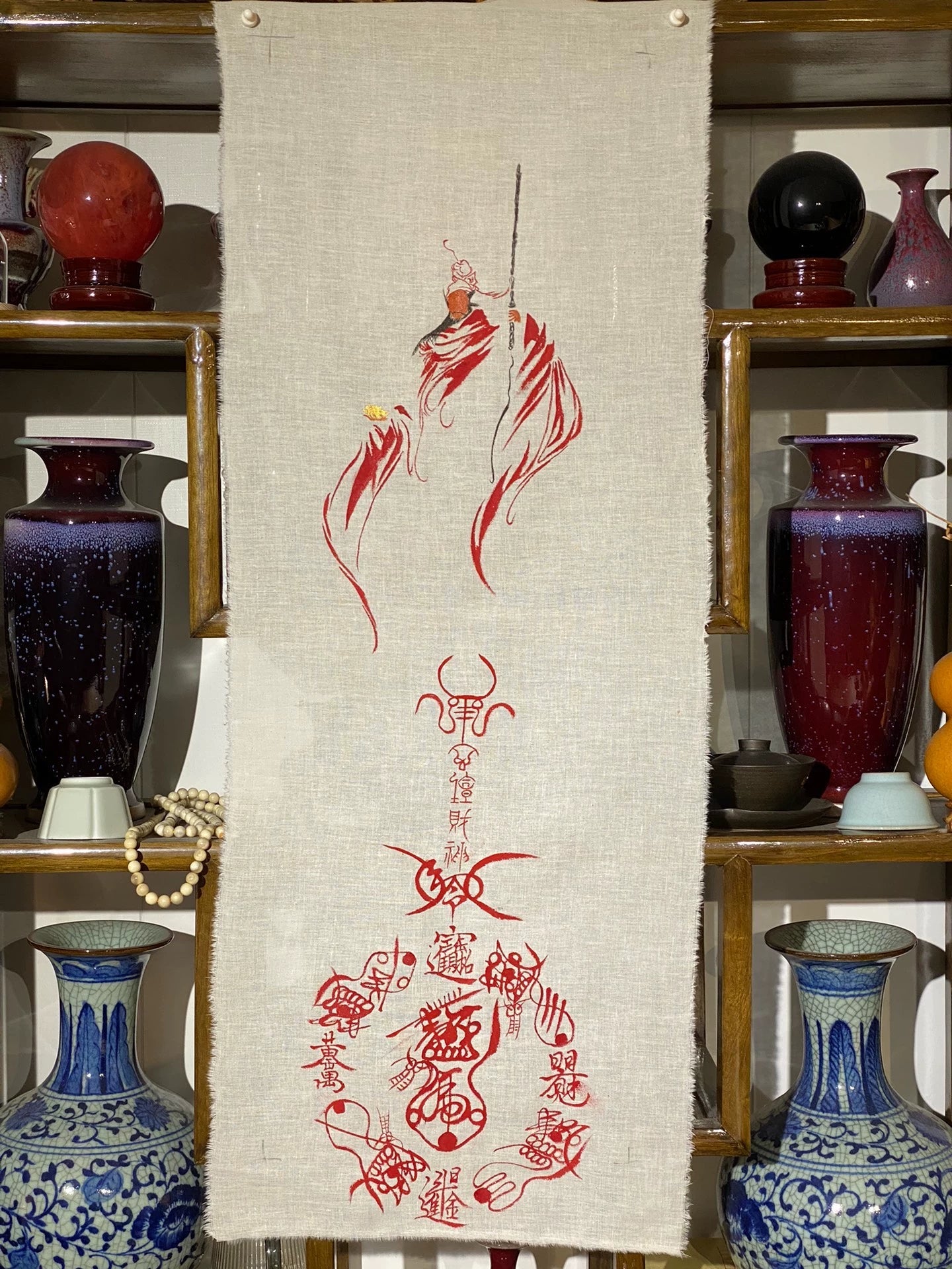 "Five Elders Bestow Rice" (Five Paths of Wealth Prosperity Scroll) – Hand-painted by Yuan Tan, Shangqing Sect Authentic Inheritance Aoao Toys