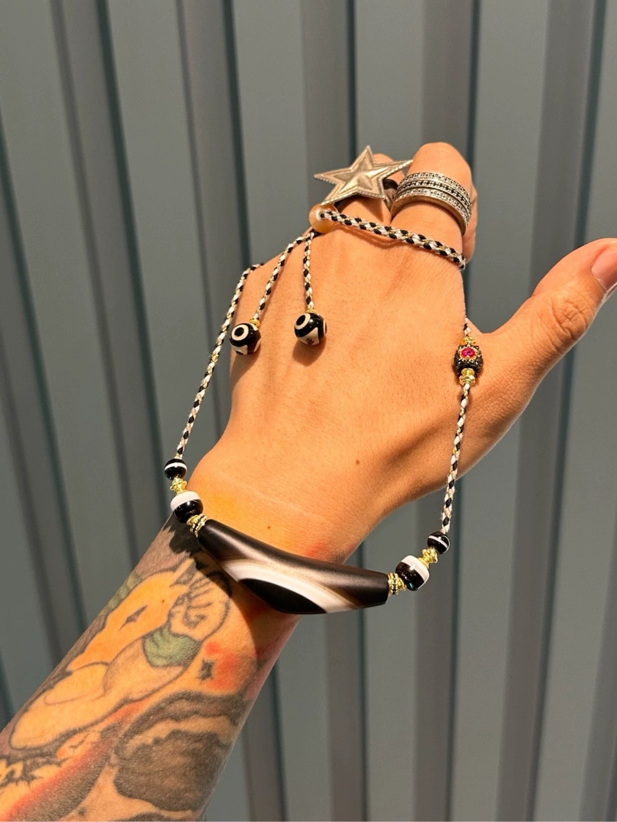 Black & White Ox Horn Bead Collarbone Chain Aoao Toys
