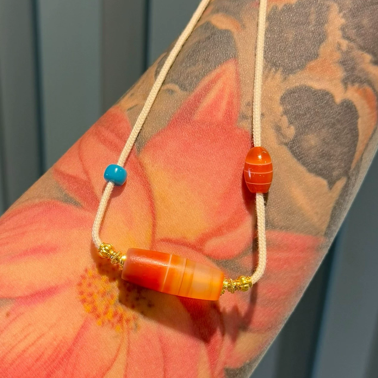 West Asian Ancient Bead Necklace • Salmon Tone Silk-Wrapped Agate Clavicle Chain Aoao Toys