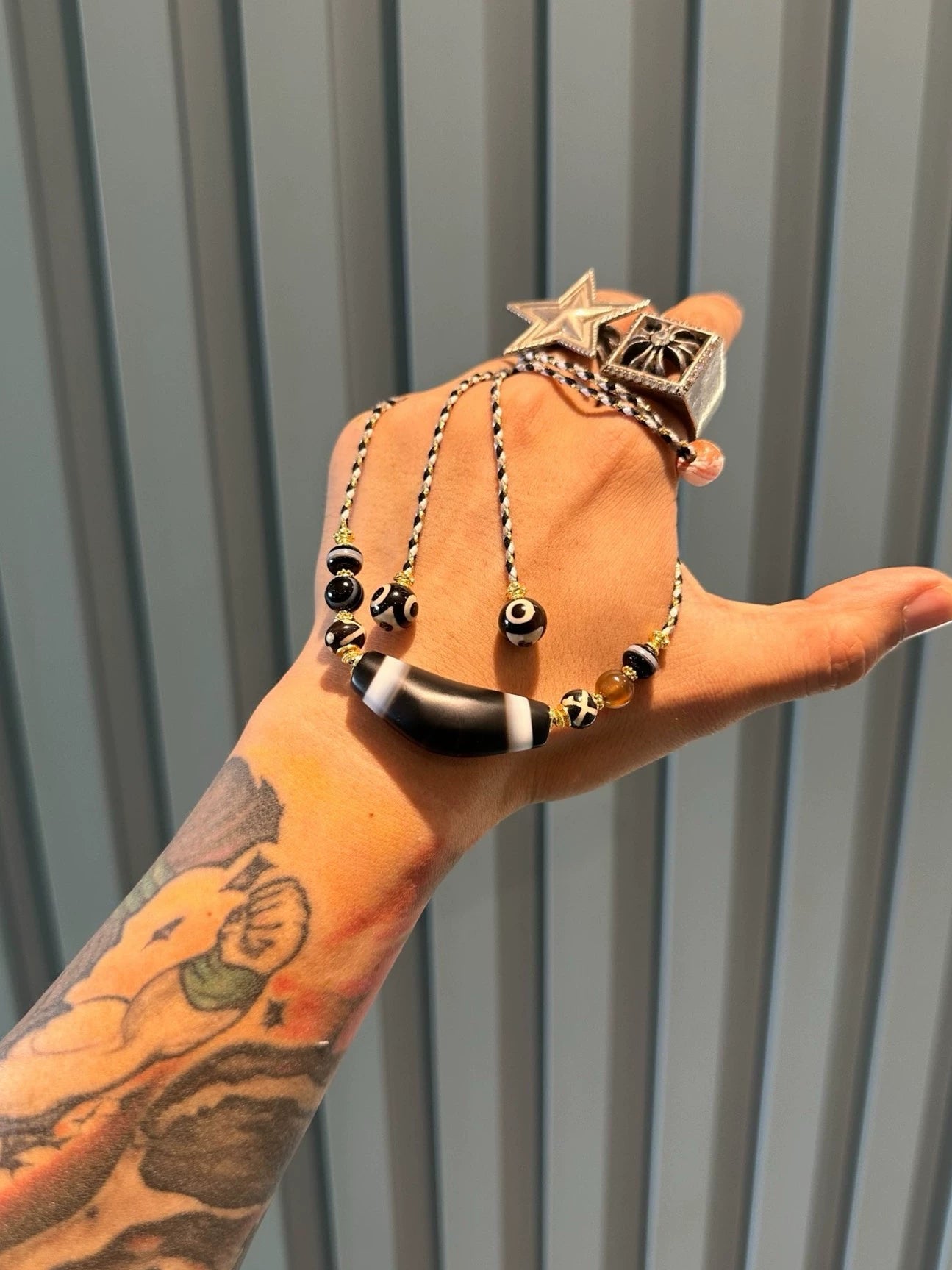 Black & White Ox Horn Bead Collarbone Chain Aoao Toys