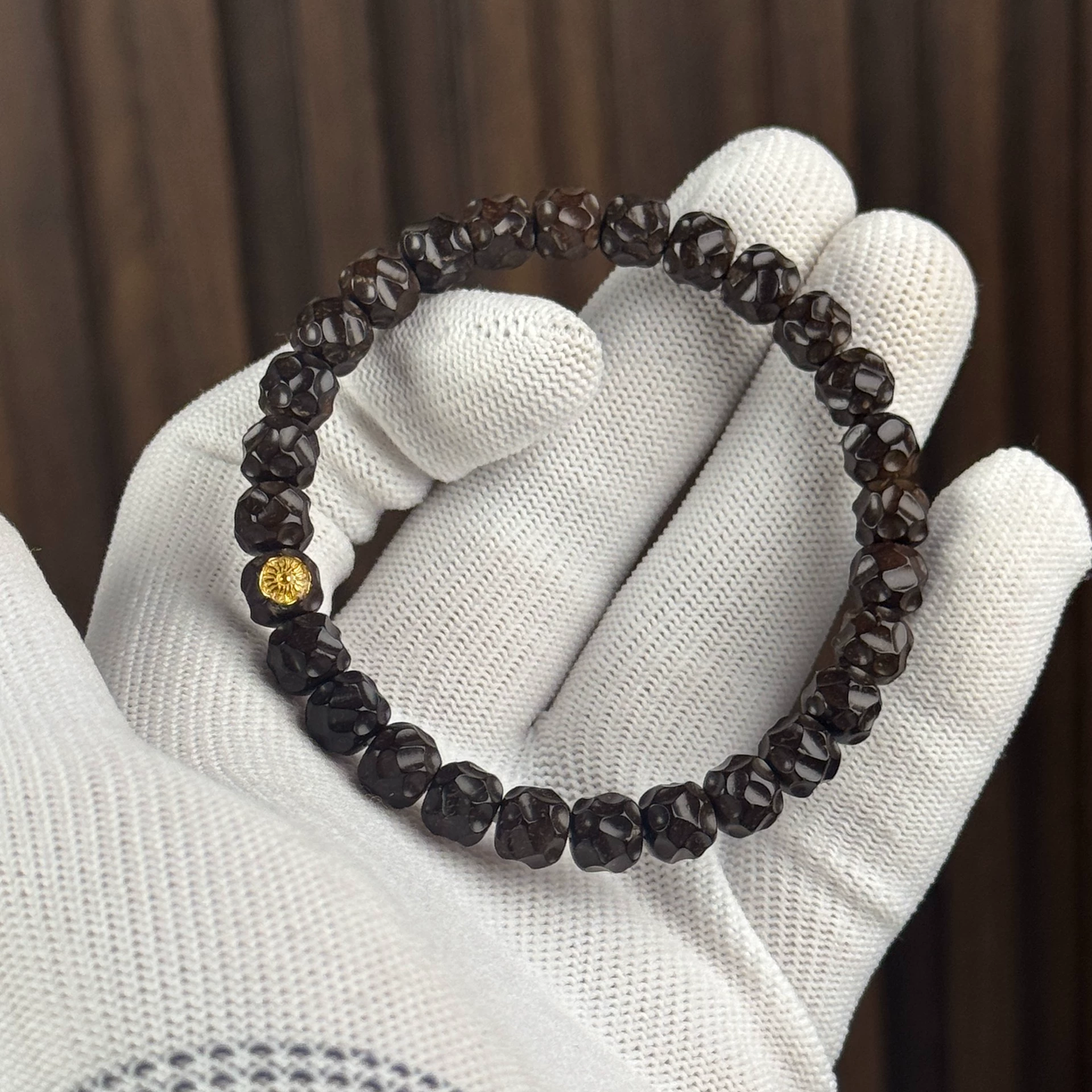 Handcrafted Natural Coconut Palm Wuxiang Bracelet with 9*8mm Random Carved Beads & Gold-plated Accents Aoao Toys