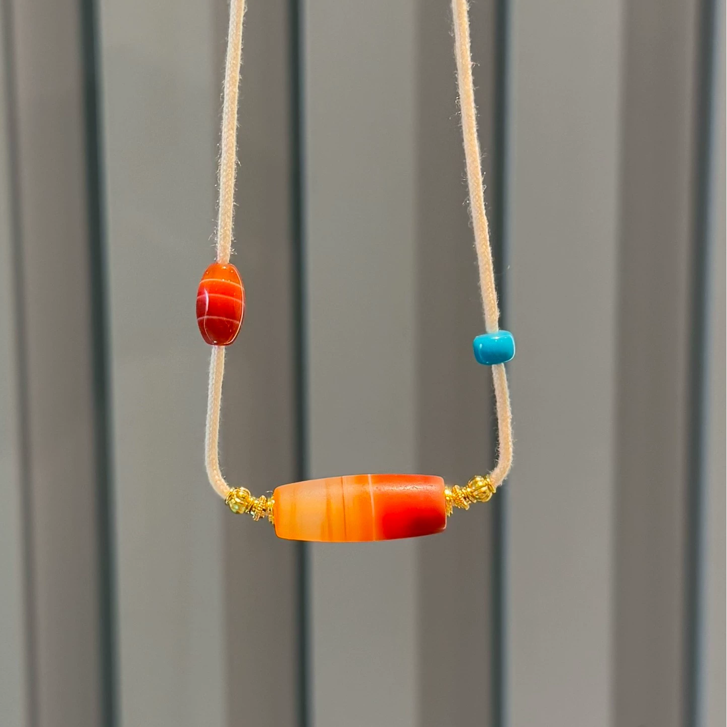 West Asian Ancient Bead Necklace • Salmon Tone Silk-Wrapped Agate Clavicle Chain Aoao Toys