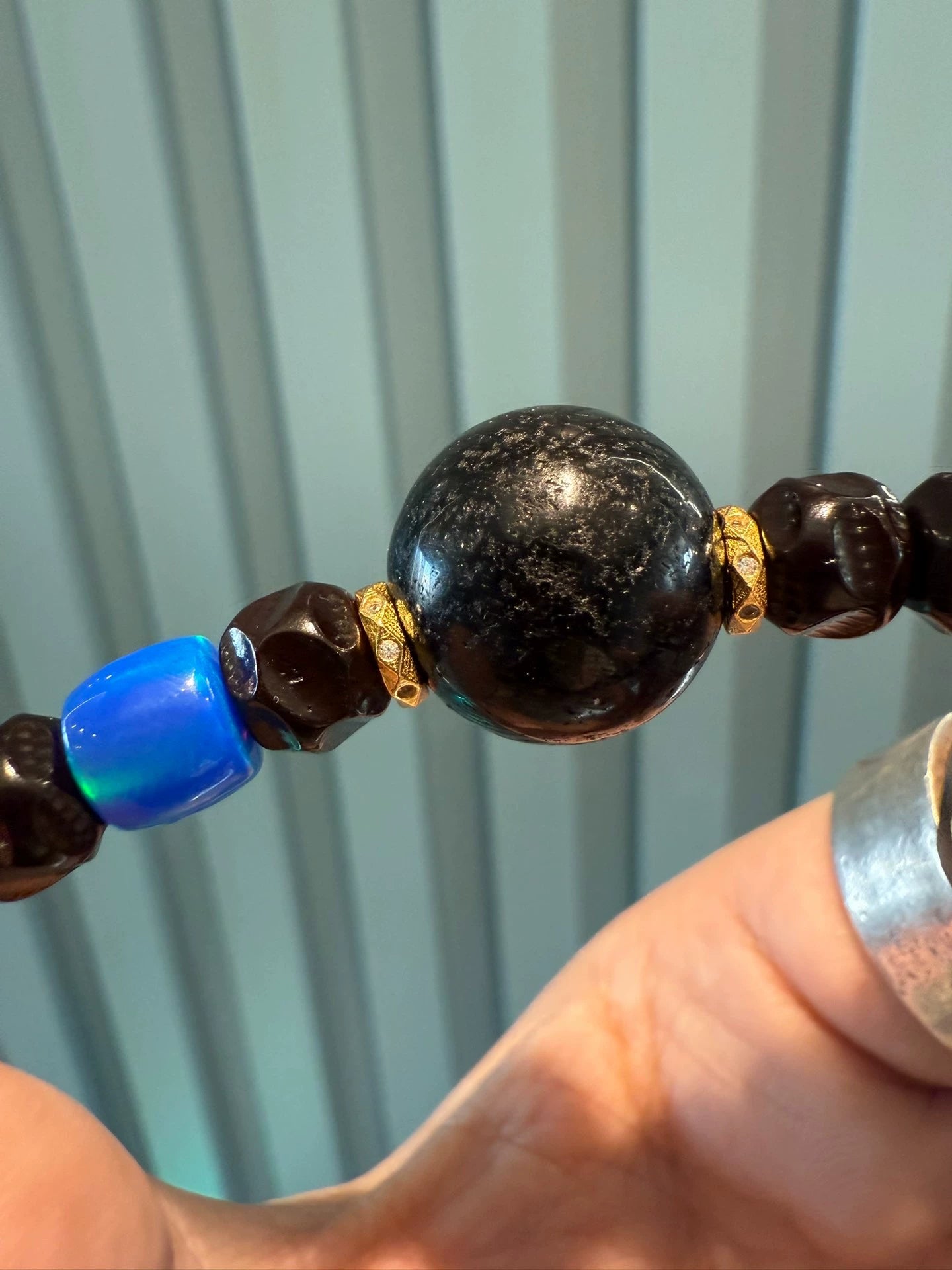 Black-Gold Coconut Ti Wu Xiang Handstring • 0.31" Formless Design with Dzi Accents Aoao Toys