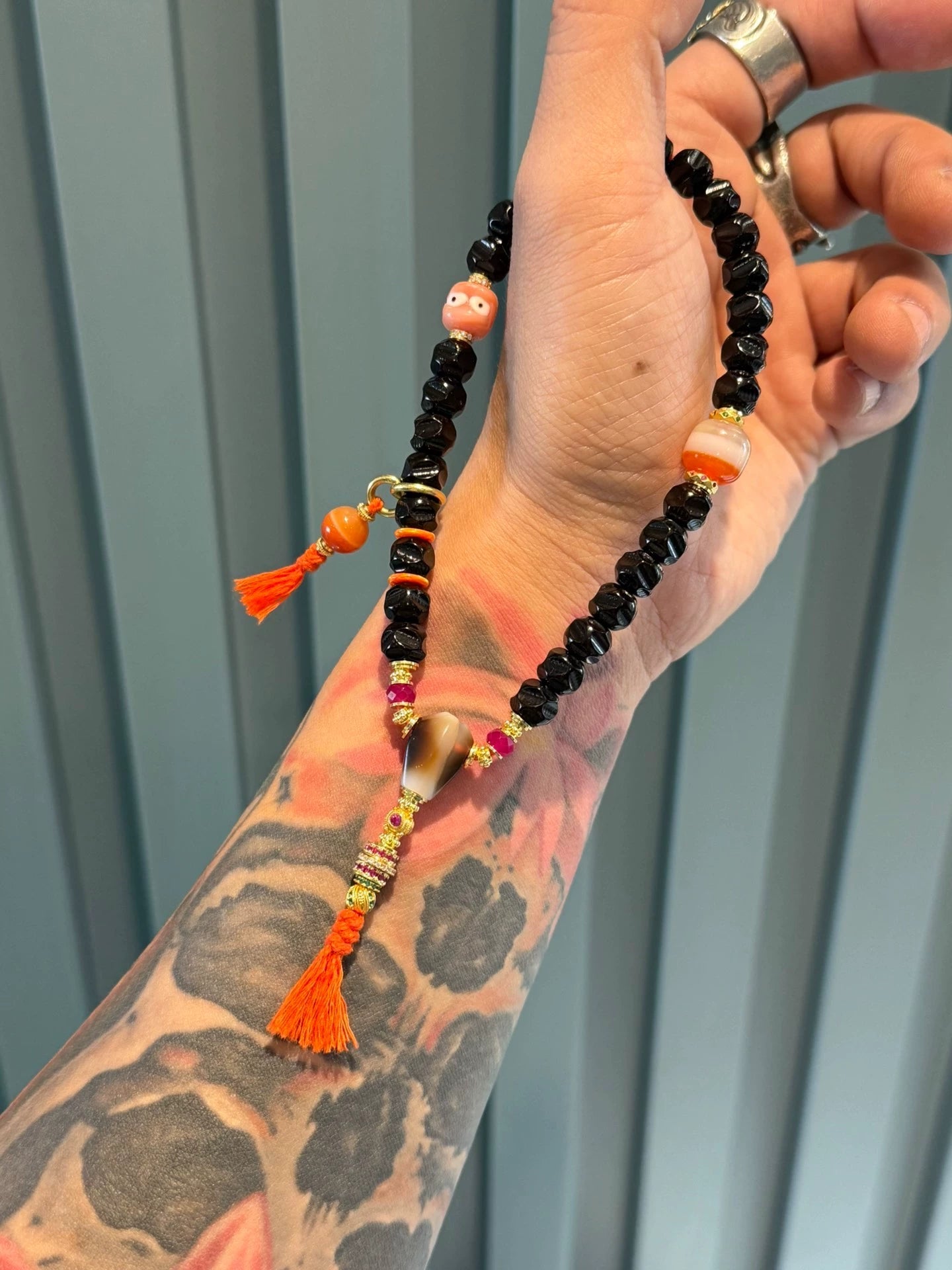 Water lucky color:Premium One-Line Agate & Black Gold Coconuts Dzi Bead Bracelet, Tibetan Style Aoao Toys