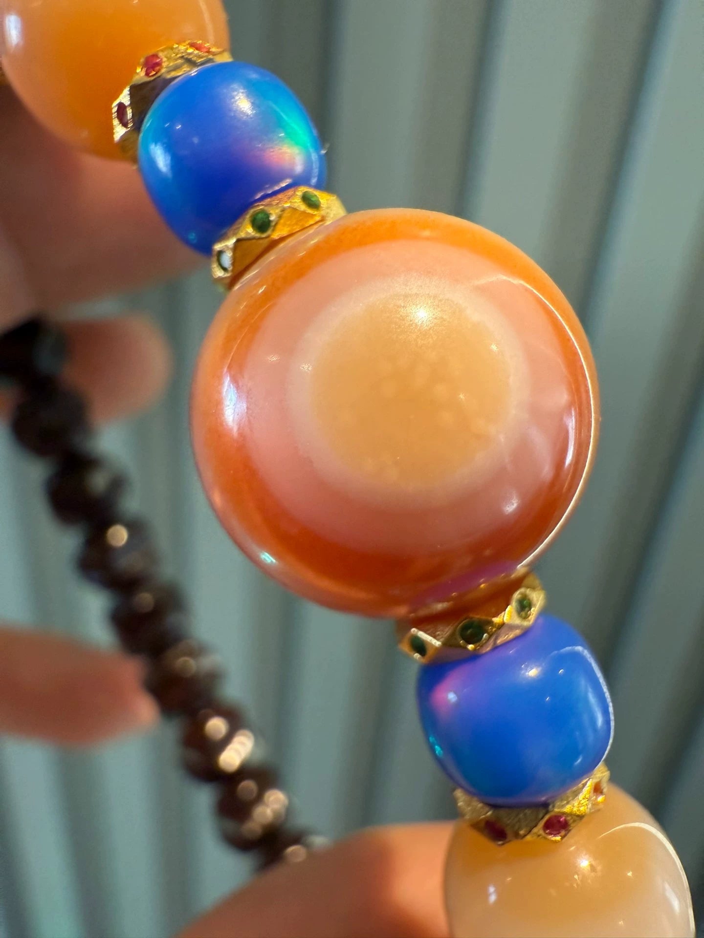 Black-Gold Coconut Ti Wu Xiang Handstring • Pink Waxy Cinnabar Agate Aoao Toys