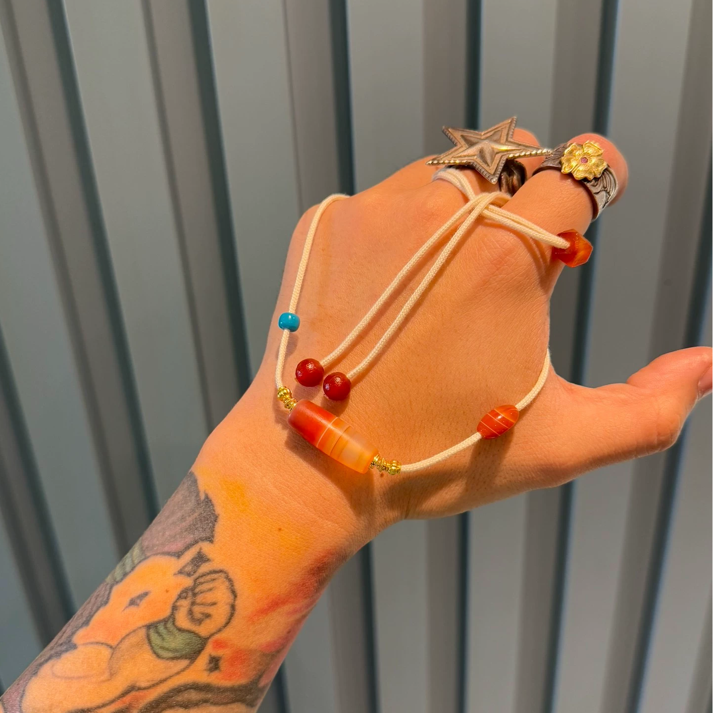 West Asian Ancient Bead Necklace • Salmon Tone Silk-Wrapped Agate Clavicle Chain Aoao Toys