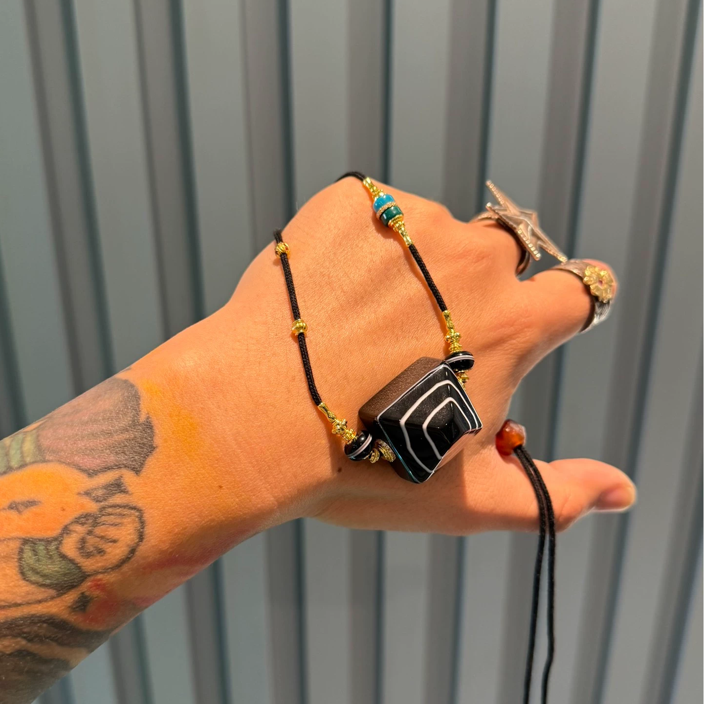 Water lucky color:Natural Dzi Necklace with Single-Line Agate and Square Eye Beads Aoao Toys