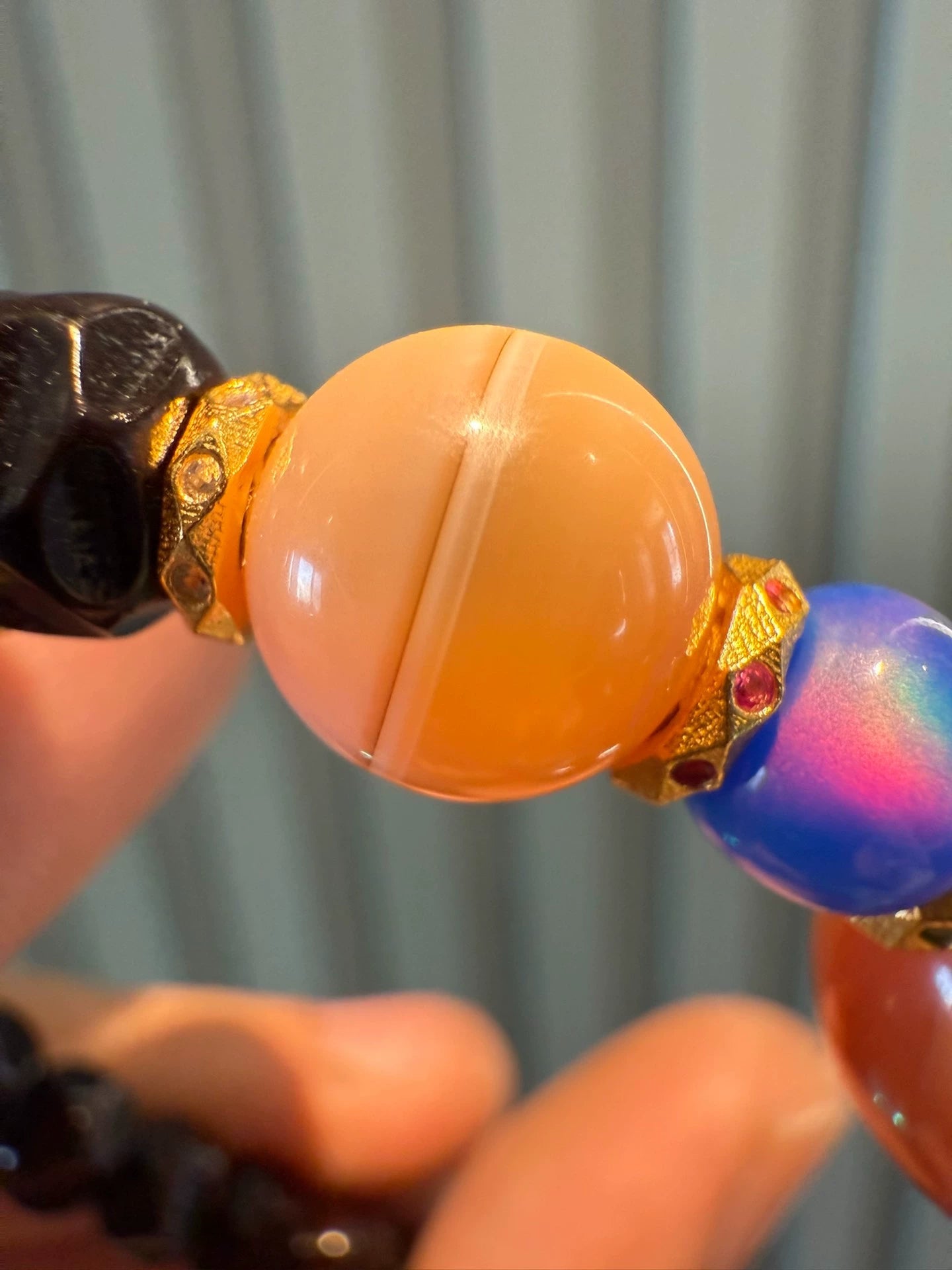 Black-Gold Coconut Ti Wu Xiang Handstring • Pink Waxy Cinnabar Agate Aoao Toys