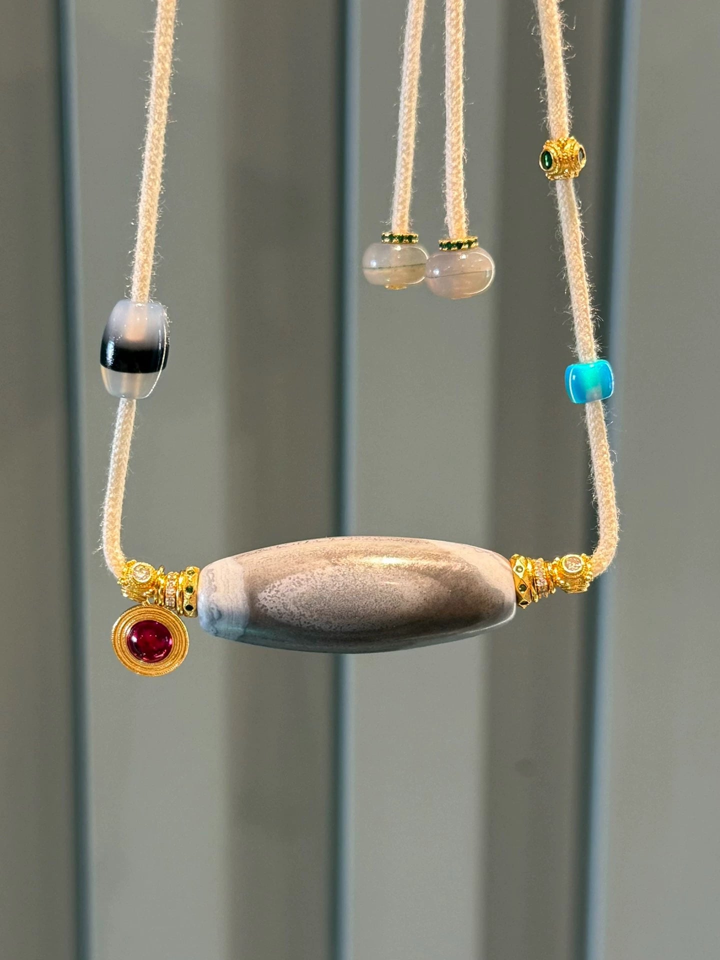 Yemeni Lava Agate Dzi Collarbone Necklace • Natural Blue-Immersed Cinnabar Aoao Toys