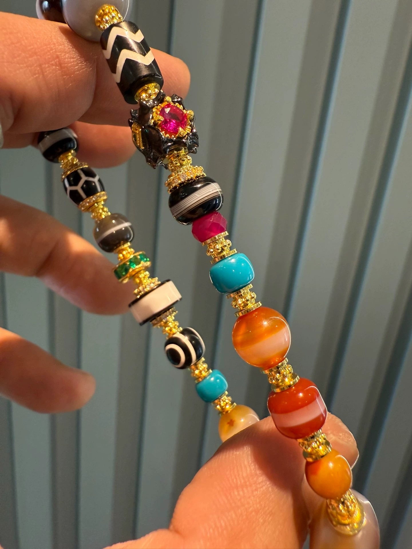 Tibetan Multi-Treasure Sardonyx Handstring • Rainbow Gradient Ancient Bead Fusion Aoao Toys