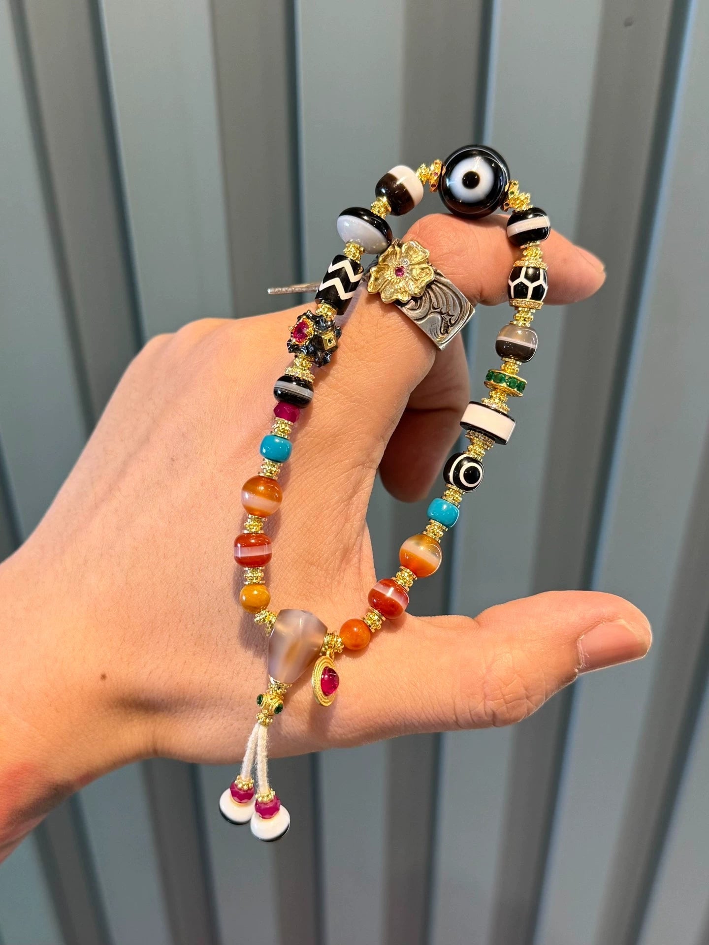 Tibetan Multi-Treasure Sardonyx Handstring • Rainbow Gradient Ancient Bead Fusion Aoao Toys