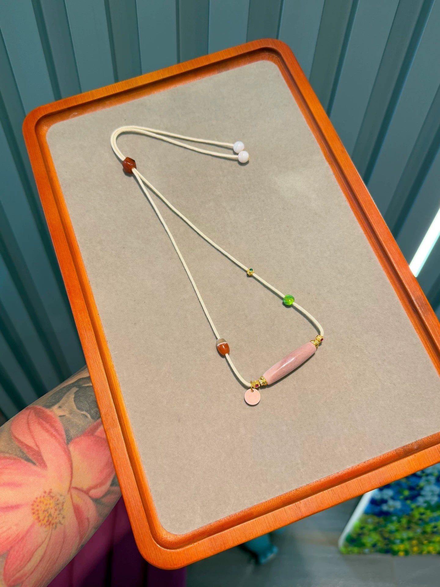 Pink Glutinous Cinnabar-Infused Carnelian Dzi Multi-Treasure Necklace Aoao Toys