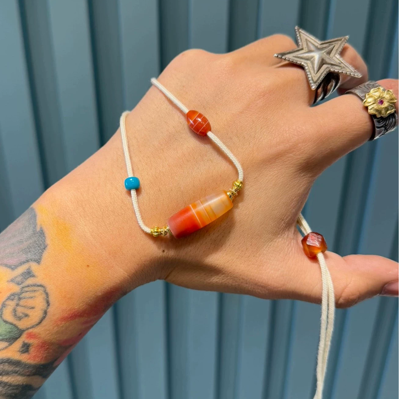 West Asian Ancient Bead Necklace • Salmon Tone Silk-Wrapped Agate Clavicle Chain Aoao Toys