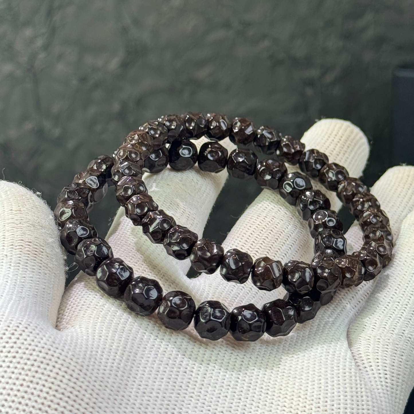 Handcrafted Natural Coconut Palm Wuxiang Bracelet with 9*8mm Random Carved Beads & Gold-plated Accents Aoao Toys
