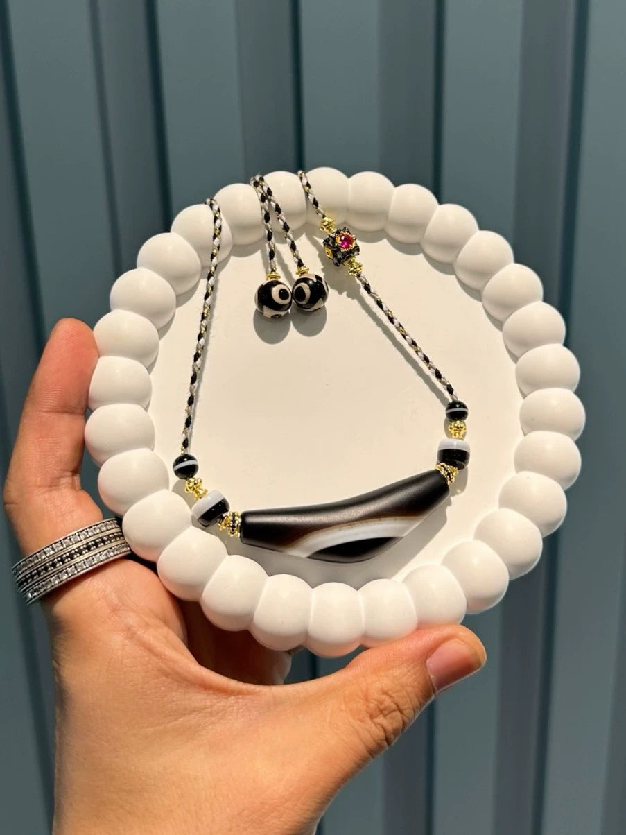 Black & White Ox Horn Bead Collarbone Chain Aoao Toys